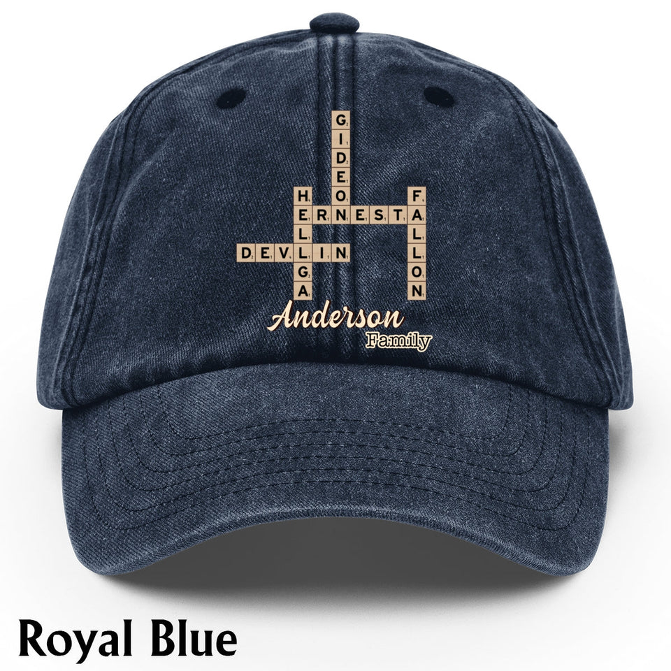 Love Family Scrabble Crossword - Personalized Scrabble Washed Denim Cap