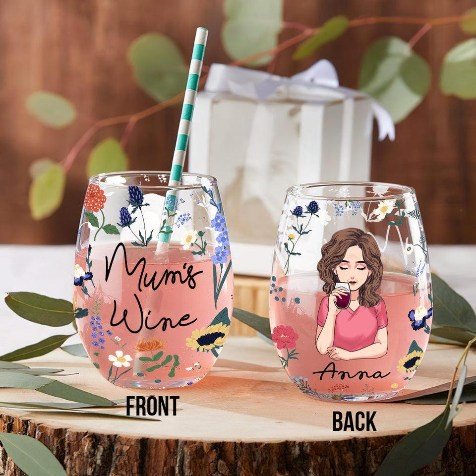 Mum's Wine Botanical Floral - Personalized Mother's Day Mother All Over Wine Glass