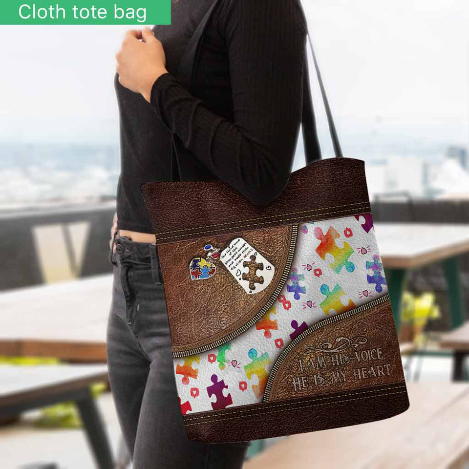 I'm His Voice He Is My Heart - Autism Awareness Tote Bag 062021