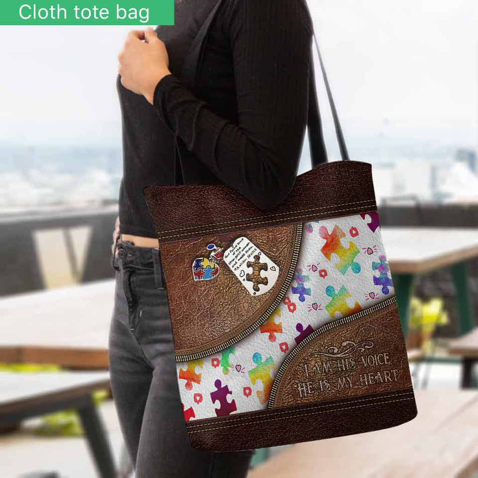 I'm His Voice He Is My Heart - Autism Awareness Tote Bag 062021