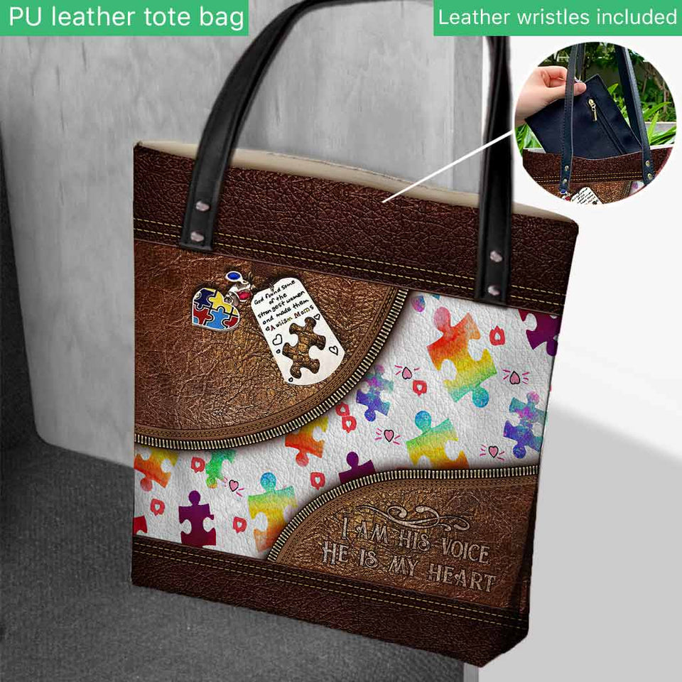 I'm His Voice He Is My Heart - Autism Awareness Tote Bag 062021