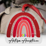 Acceptation de l'autisme - Ornement de Noël transparent arc-en-ciel rouge infini avec motif à paillettes - Imprimé