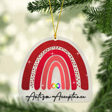 Acceptation de l'autisme - Ornement de Noël transparent arc-en-ciel rouge infini avec motif à paillettes - Imprimé