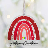 Acceptation de l'autisme - Ornement de Noël transparent arc-en-ciel rouge infini avec motif à paillettes - Imprimé