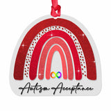 Acceptation de l'autisme - Ornement de Noël transparent arc-en-ciel rouge infini avec motif à paillettes - Imprimé
