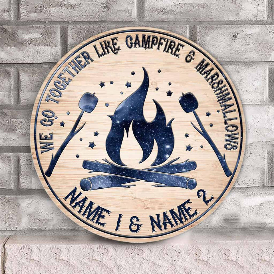 We Go Together - Camping Personalized Round Wood Sign
