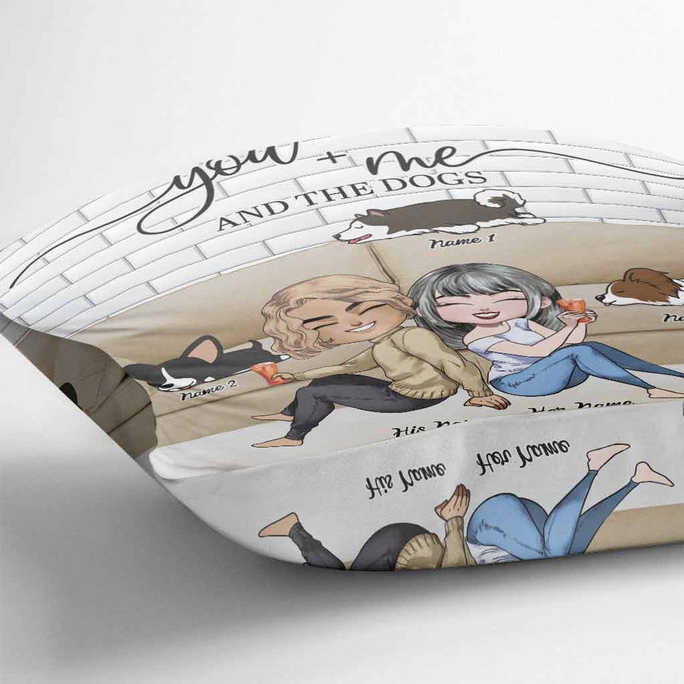 Couple And The Dogs - Personalized Throw Pillow