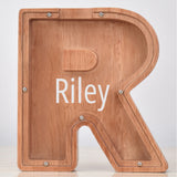 Custom Initial And Name - Personalized Letter And Name Oak Wooden Piggy Bank