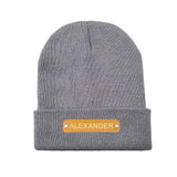 Custom Name Leather Patch Beanie - Personalized Beanie Hat