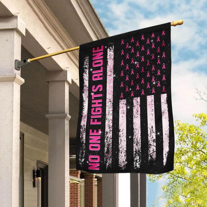 Drapeau américain ruban rose « Personne ne combat seul » - Sensibilisation au cancer du sein - Drapeau de maison 0822