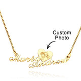Engraved Heart Photo With Names - Personalized Couple Engraved Heart Photo Necklace