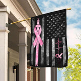 Drapeau américain Ruban rose et battement de cœur - Drapeau de sensibilisation au cancer du sein 0822