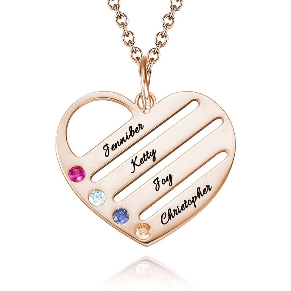 This Is Us - Personalized Family S925 Silver Birthstone Heart Name Necklace
