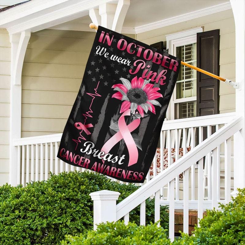 En octobre, nous portons du rose, symbole du cœur et des tournesols – Drapeau de sensibilisation au cancer du sein 0822