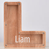Custom Initial And Name - Personalized Letter And Name Oak Wooden Piggy Bank