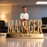 Custom Black Male Manager Desk Nameplate Plaque - Personalized Men Boss Figurine, Gold Crystal Office Decor Gift
