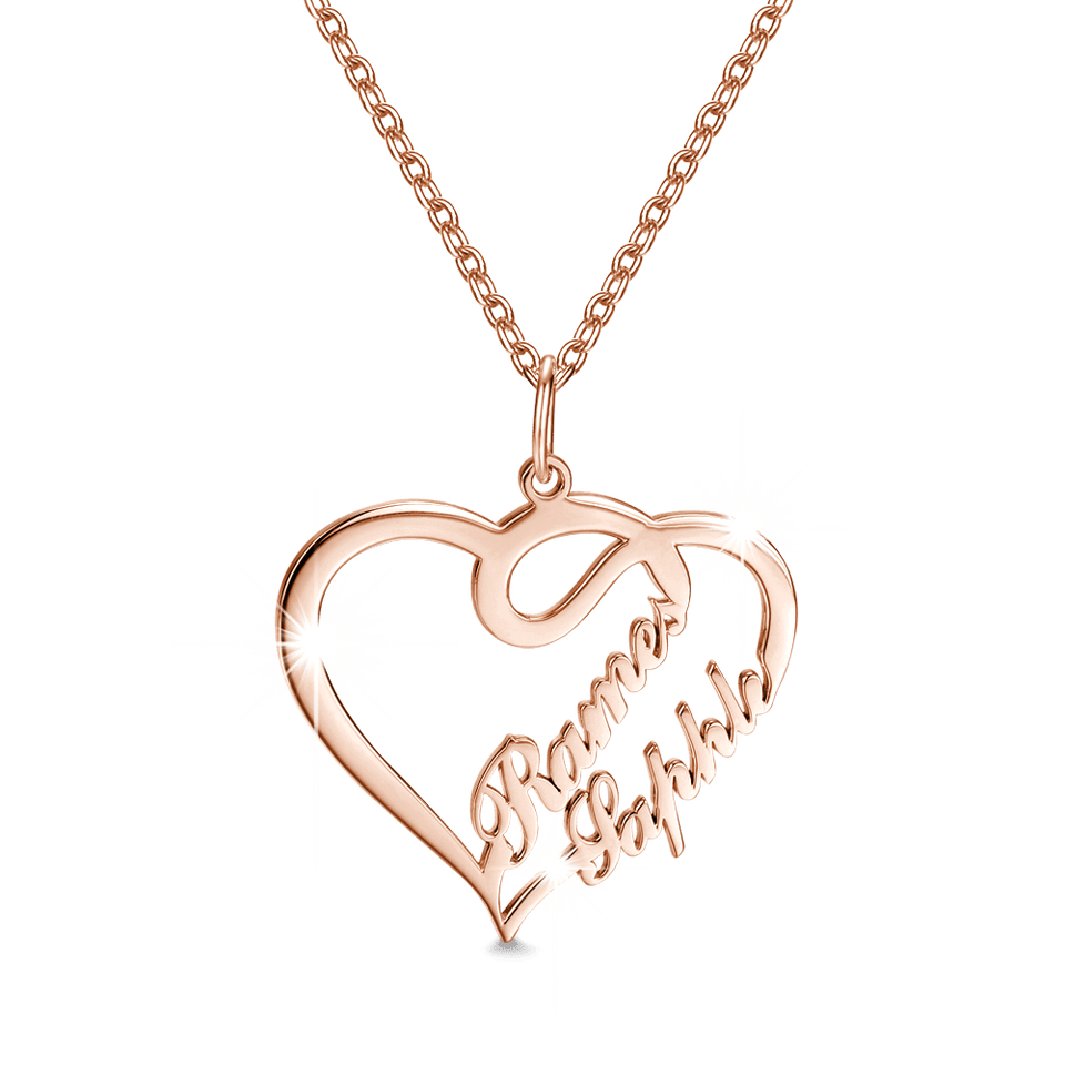 Personalized Couple Overlapping Heart Two Names Necklace