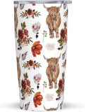 Floral Highland Cow Pattern Highland Cow Tumbler 0624