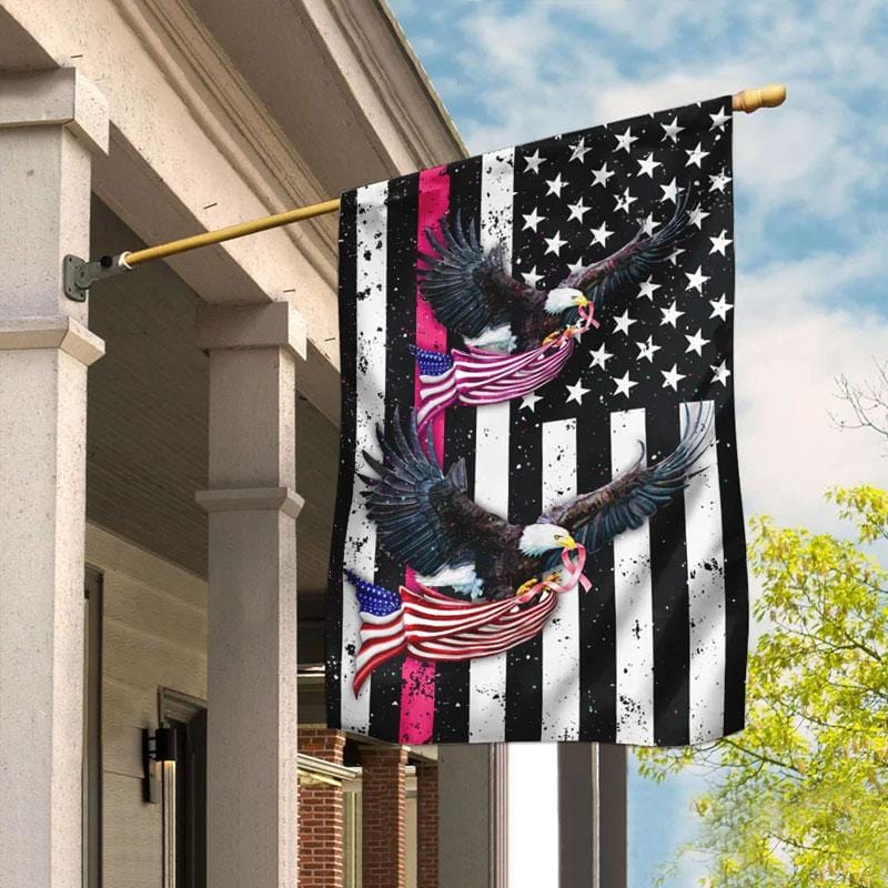 Drapeau américain à l'aigle et au ruban rose - Sensibilisation au cancer du sein - Drapeau de maison 0822