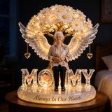 Custom Grandma Always In Our Hearts Angel Wings Figurine, Personalized Memorial Tree Lamp Statue, Sympathy Remembrance Night Light Table Decor