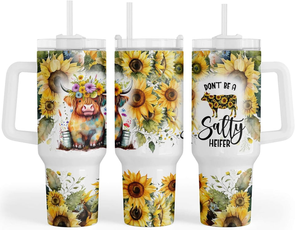 Don’t Be A Salty Heifer Highland Cow Tumbler  With Handle 0624