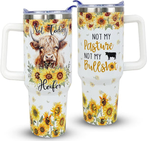 Not My Pasture Not My Problem Highland Cow Tumbler  With Handle 0624