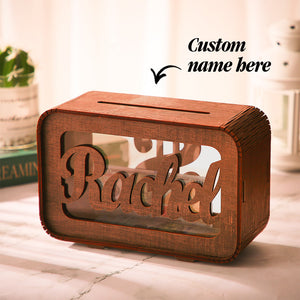Personalized Name Rectangular Wooden Piggy Bank