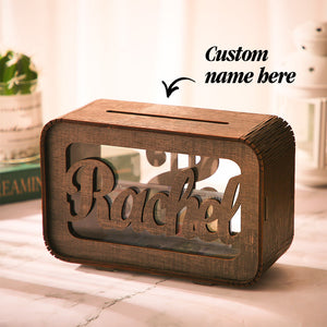 Personalized Name Rectangular Wooden Piggy Bank