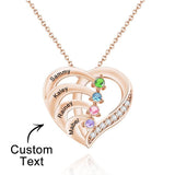 Love By Heart - Personalized Family Names Heart Shaped Necklace With Birthstone