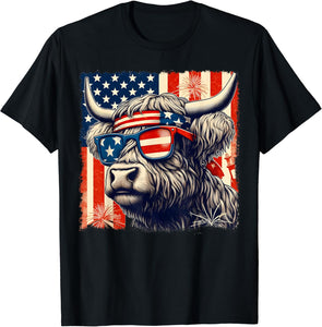 Highland Cow Sunglasses American Flag 4th of July Highland Cow T-shirt & Hoodie 0624