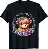 Baby Highland Cow With Purple Flowers Highland Cow T-shirt & Hoodie 0624