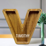 Custom Initial And Name - Personalized Letter And Name Tung Wooden Piggy Bank