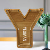 Custom Initial And Name - Personalized Letter And Name Tung Wooden Piggy Bank