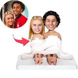 Couple Under Blanket Custom From Photo - Personalized Couple Bobblehead