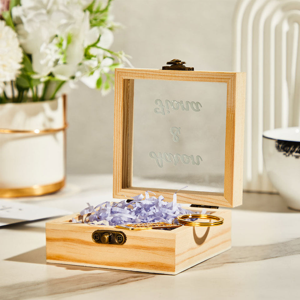 Custom Text - Personalized Name Transparent Glass Wooden Gift Box