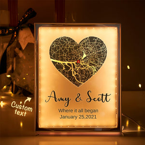 Where It All Begin - Personalized Couple Heart Map Lamp
