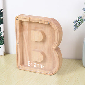 Custom Initial And Name - Personalized Letter And Name Light Wooden Piggy Bank