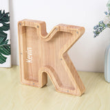 Custom Initial And Name - Personalized Letter And Name Light Wooden Piggy Bank