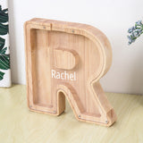 Custom Initial And Name - Personalized Letter And Name Light Wooden Piggy Bank