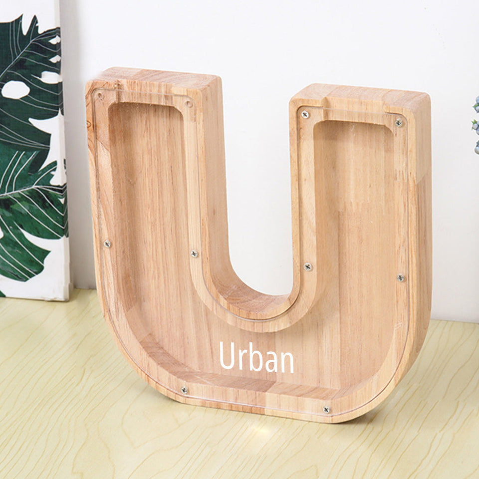Custom Initial And Name - Personalized Letter And Name Light Wooden Piggy Bank