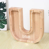 Custom Initial And Name - Personalized Letter And Name Light Wooden Piggy Bank