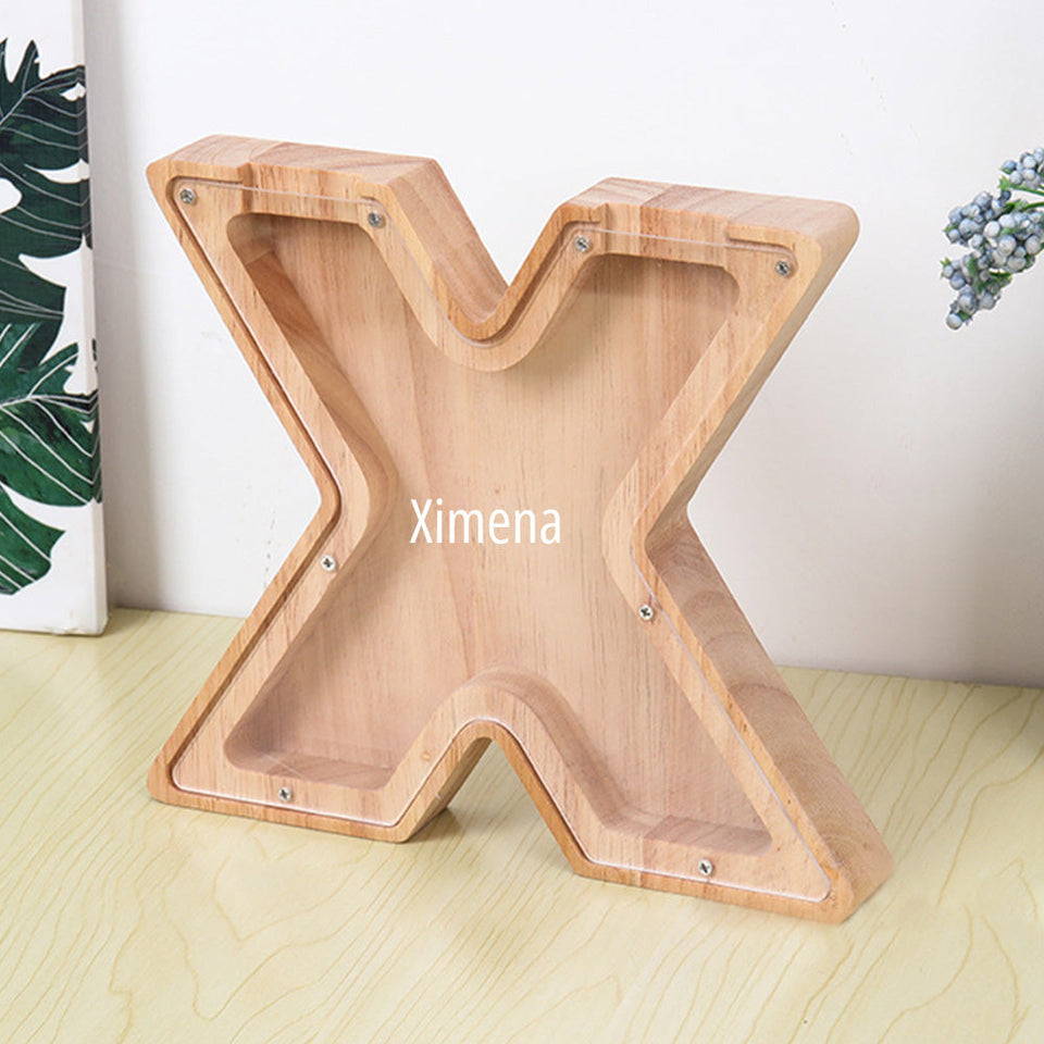 Custom Initial And Name - Personalized Letter And Name Light Wooden Piggy Bank