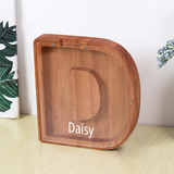 Custom Initial And Name - Personalized Letter And Name Brown Wooden Piggy Bank