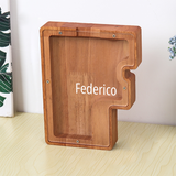 Custom Initial And Name - Personalized Letter And Name Brown Wooden Piggy Bank