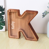 Custom Initial And Name - Personalized Letter And Name Brown Wooden Piggy Bank