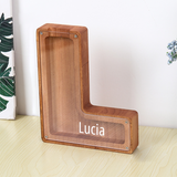Custom Initial And Name - Personalized Letter And Name Brown Wooden Piggy Bank