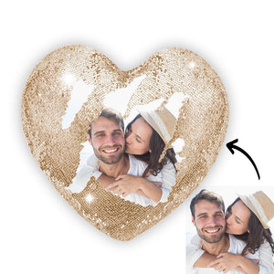 Any Photo - Personalized Couple Heart Magic Sequin Pillow