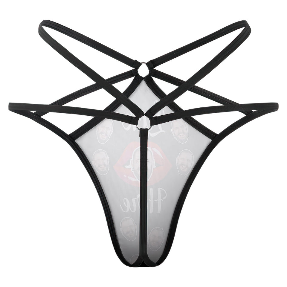 Lick Here Custom Face - Personalized Couple Sexy Women's Briefs G-strings