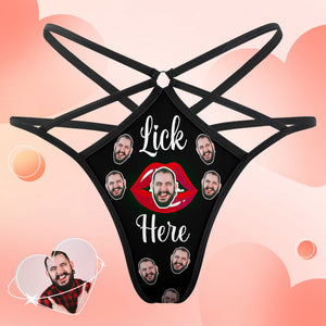 Lick Here Custom Face - Personalized Couple Sexy Women's Briefs G-strings