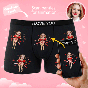 Custom Photo Boxer Red Bow AR View - Personalized Couple Men's boxer briefs